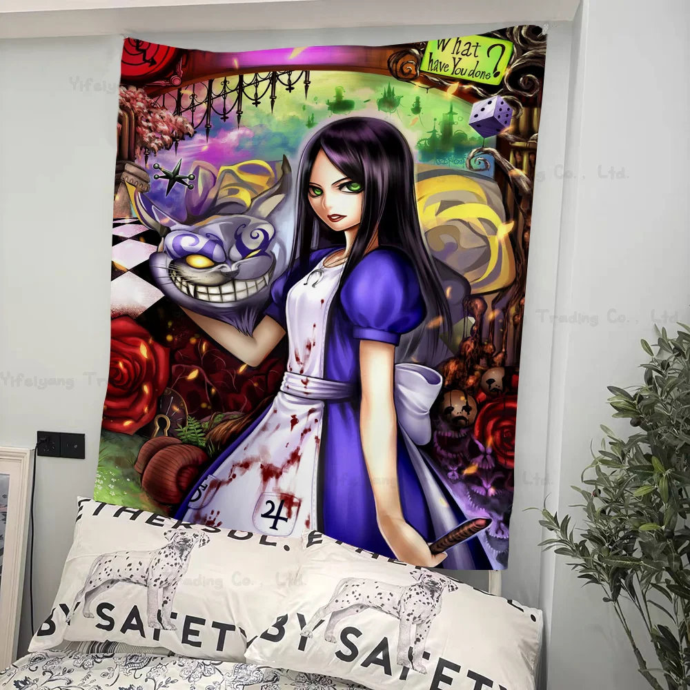 Alice Madness Returns Printed Large Wall Tapestry Indian Buddha Wall Decoration Witchcraft Bohemian Hippie Wall Art Decor