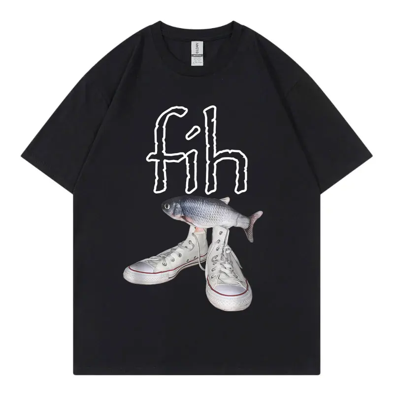 

New Style Hot Sale Fih Shoes Graphic T Shirts Funny Misspelled Fish Meme T-shirts Men Women Casual Fashion Short Sleeve T-shirt
