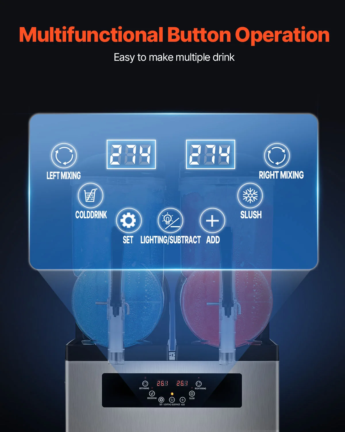 SucceBuy Commercial Slushy Machine Frozen Drink Machine 96 Cups Stainless Steel Margarita Smoothie Slushie Maker for Home Party