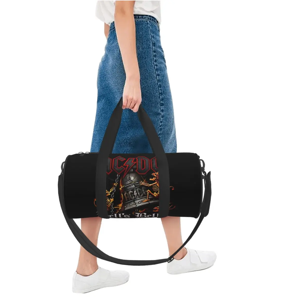 Travel Bag Ac Dc Hells Bells Gym Bag Vintage Rock Portable Sports Bags Large Casual Custom Handbag Colorful Fitness Bag For Men