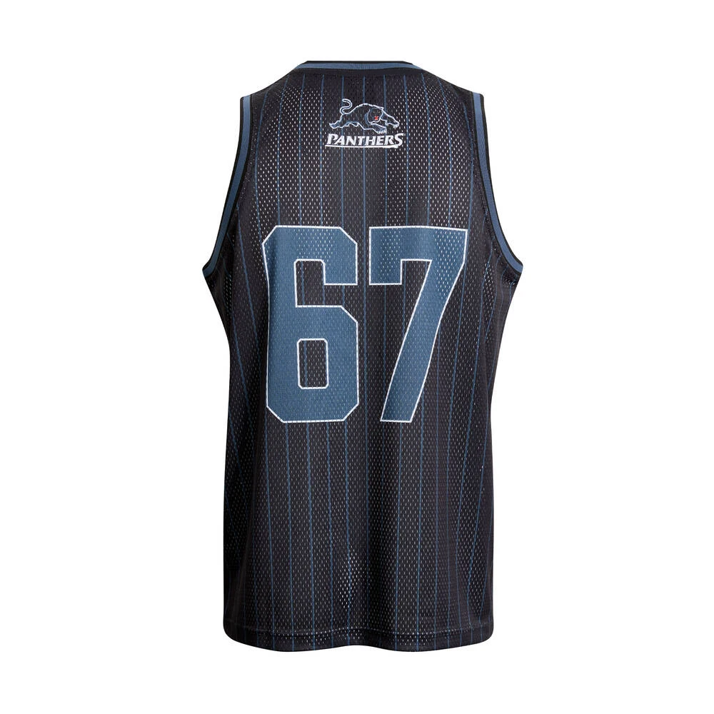 Männer Frauen Kinder NRL Panthers 67 # Retro Basketball-Tanktop Schwarz Ärmelloses Trikot Vintage Nadelstreifen Trainings-Fan-Sport-Tanktop – Detail 4
