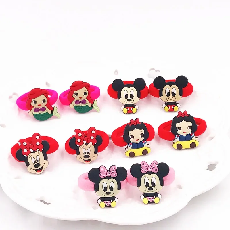 10Pcs Minnie Princess Mickey Rubber Headbands Hair Elastic Hair Bands Korean Girls Hair Accessories Hair Scrunchies Head Band