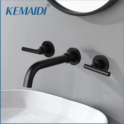 KEMAIDI Matte Black Wash Basin Sink Faucets Wall Mounted Brass Bathtub Mixer Tap Faucet Bathroom Bathtub Faucet Stream Sprayer