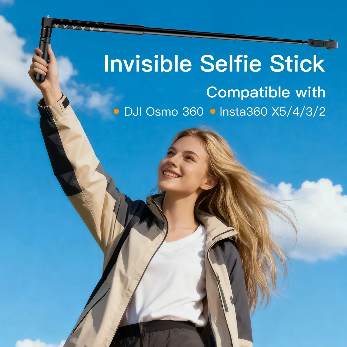 YDSY Bullet Time Invisible Selfie Stick with Rotating Handle for Insta360 X5/4/3/X2/DJI Osmo 360 Cam