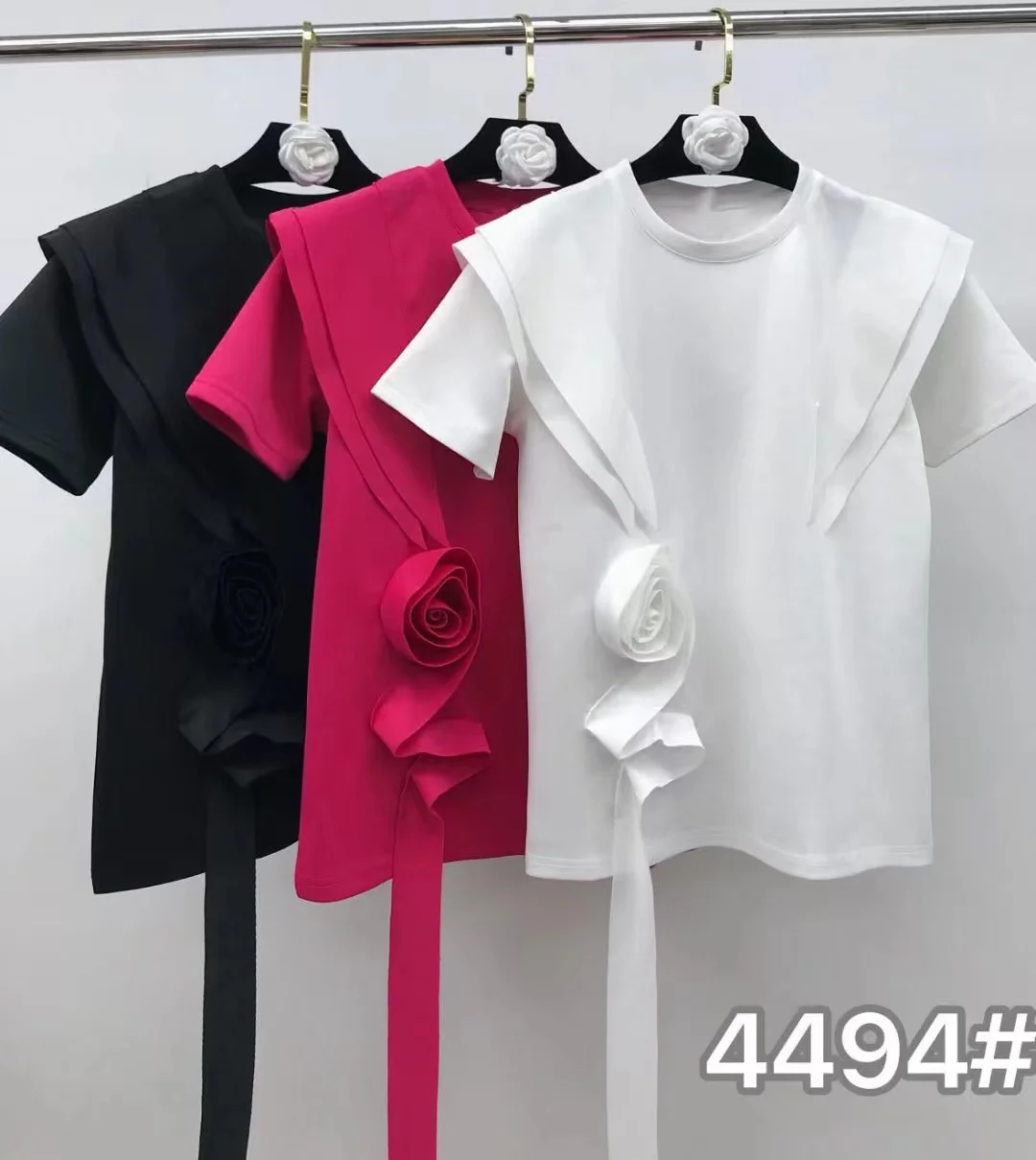 New In 2024 Summer Spring Fashion Cotton T-shirt Elegant O Neck Short Sleeve Patchwork 3D Flower Tassel Tops Tees T Shirt