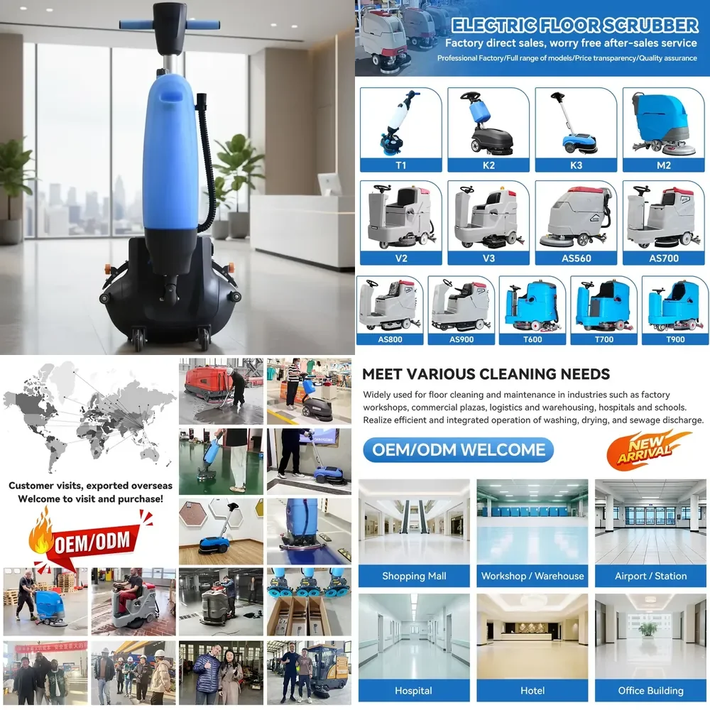 Electric Power Hand Floor Household Sweeper on Tiles Cleaning Battery Walk Behind Industrial Automatic Hand Scrubber