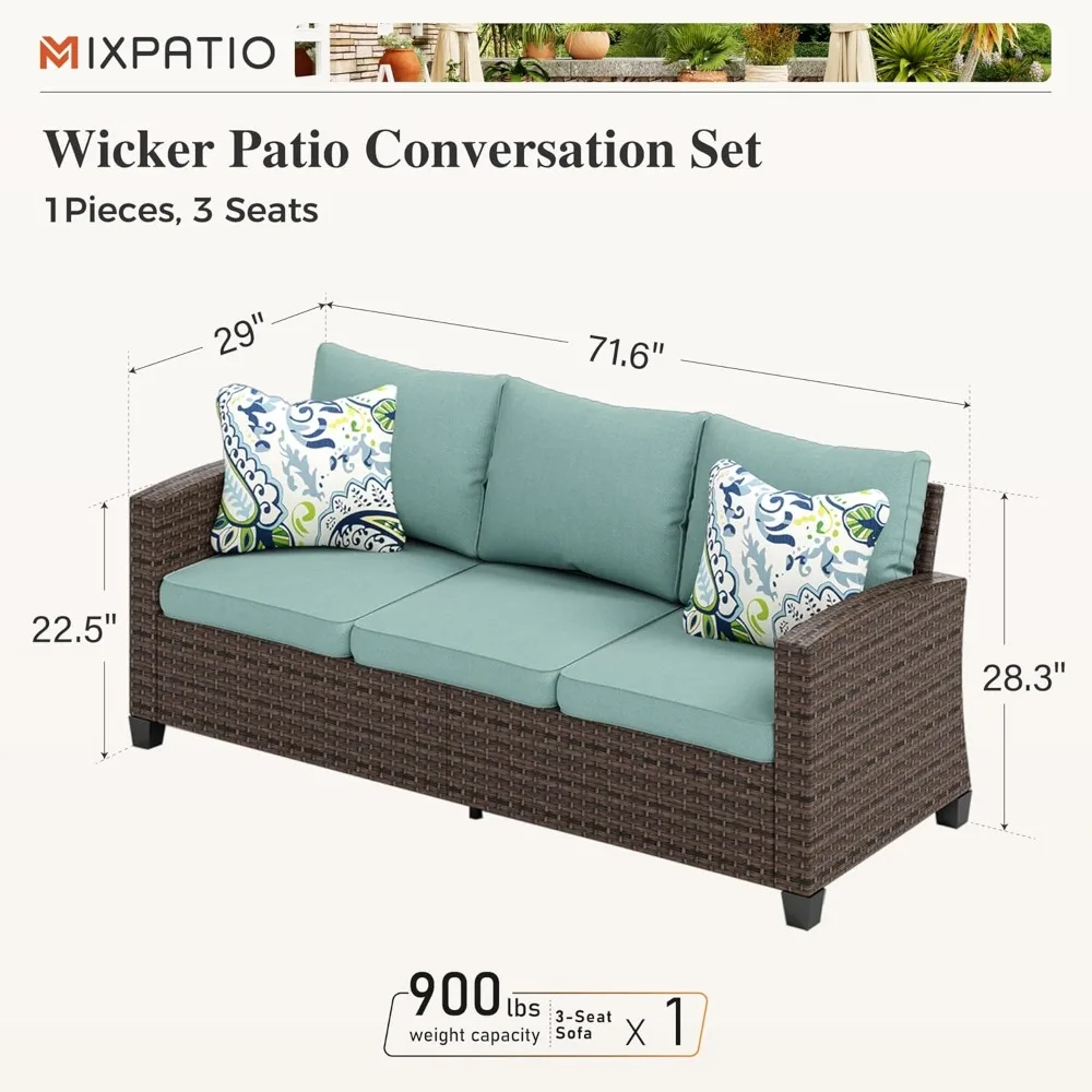 Patio Couch Wicker 3-Seat Outdoor Brown Rattan Sofa Deep Seating Furniture