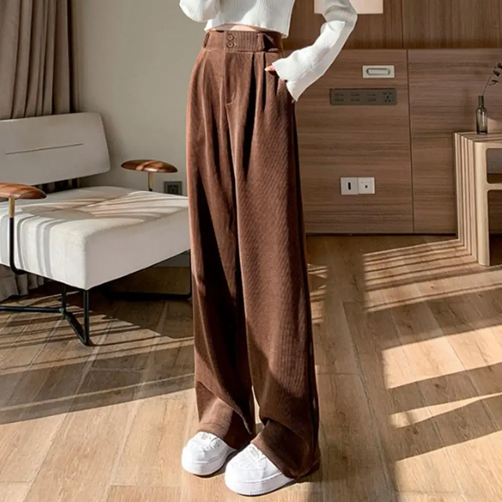 

Women Suit Pants Wide Leg Straight Loose Pants Soft OL Commute Style Deep Crotch Thick Plush Lady Long Winter Trousers