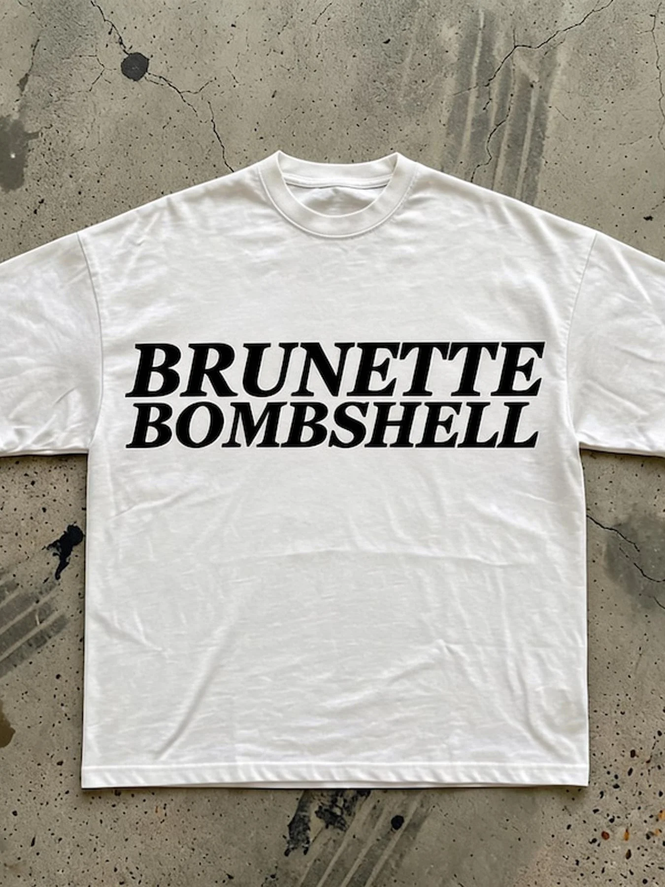 Brunette Bombshell T Shirt Script Text Unisex All-Season Black Casual Crew Neck T Shirt
