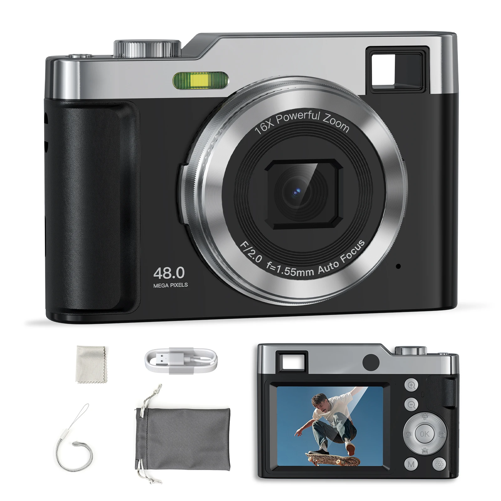 

4K Digital Camera for Photography Autofocus 48MP Vlog Camera 16X Digital Zoom Compact Camera Point and Shoot Digital Camera