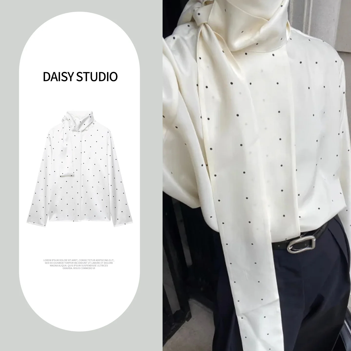 

Новая женская блузка-рубашка в стиле кэжуал с принтом в горошек, свободного кроя, из шелковистого атласа, с длинным рукавом, воротником-стойкой, из полиэфирного волокна.