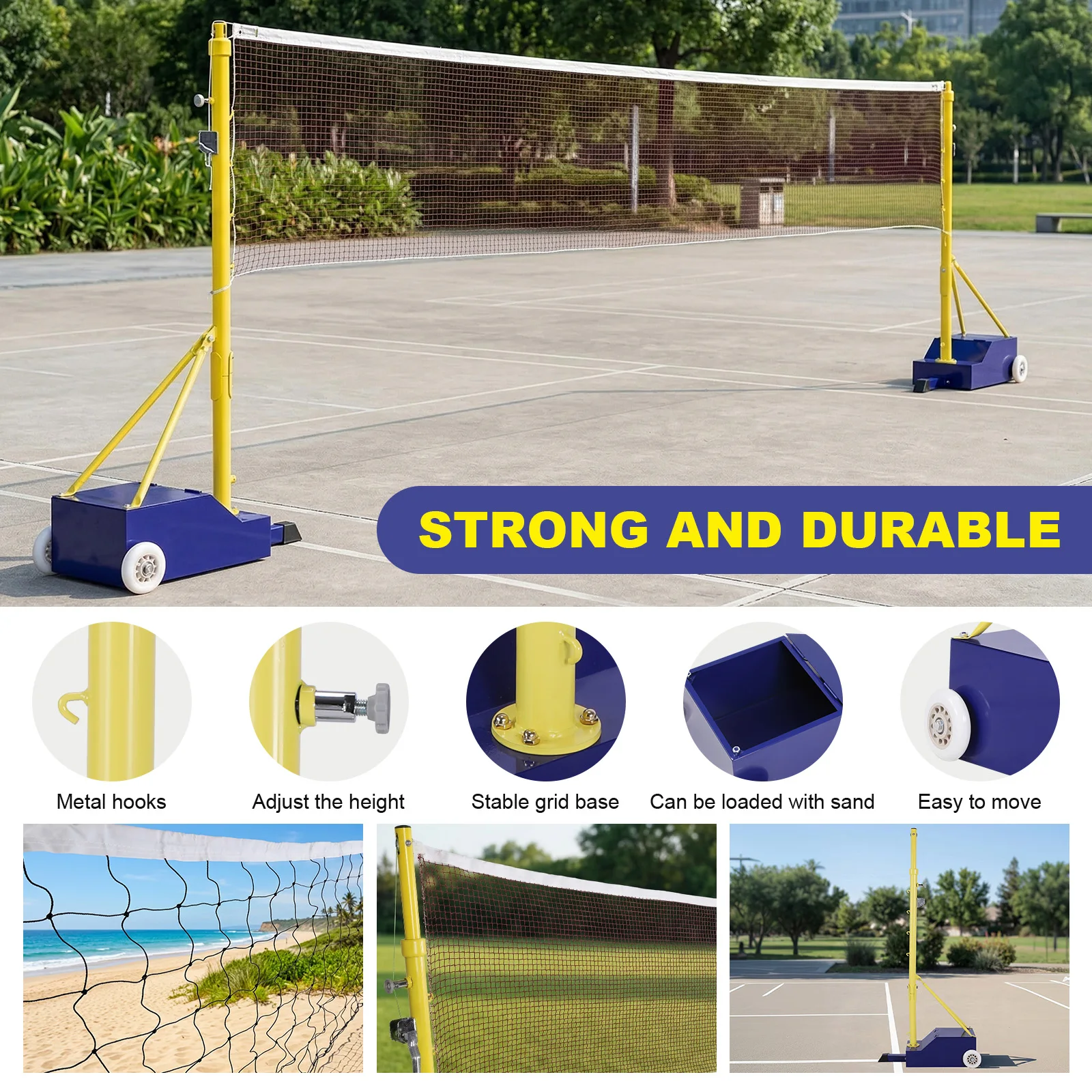 

Volleyball Poles Volleyballs Training Equipment with Wheels & Nets 2 Height Adjustable Settings Suitable For Backyards