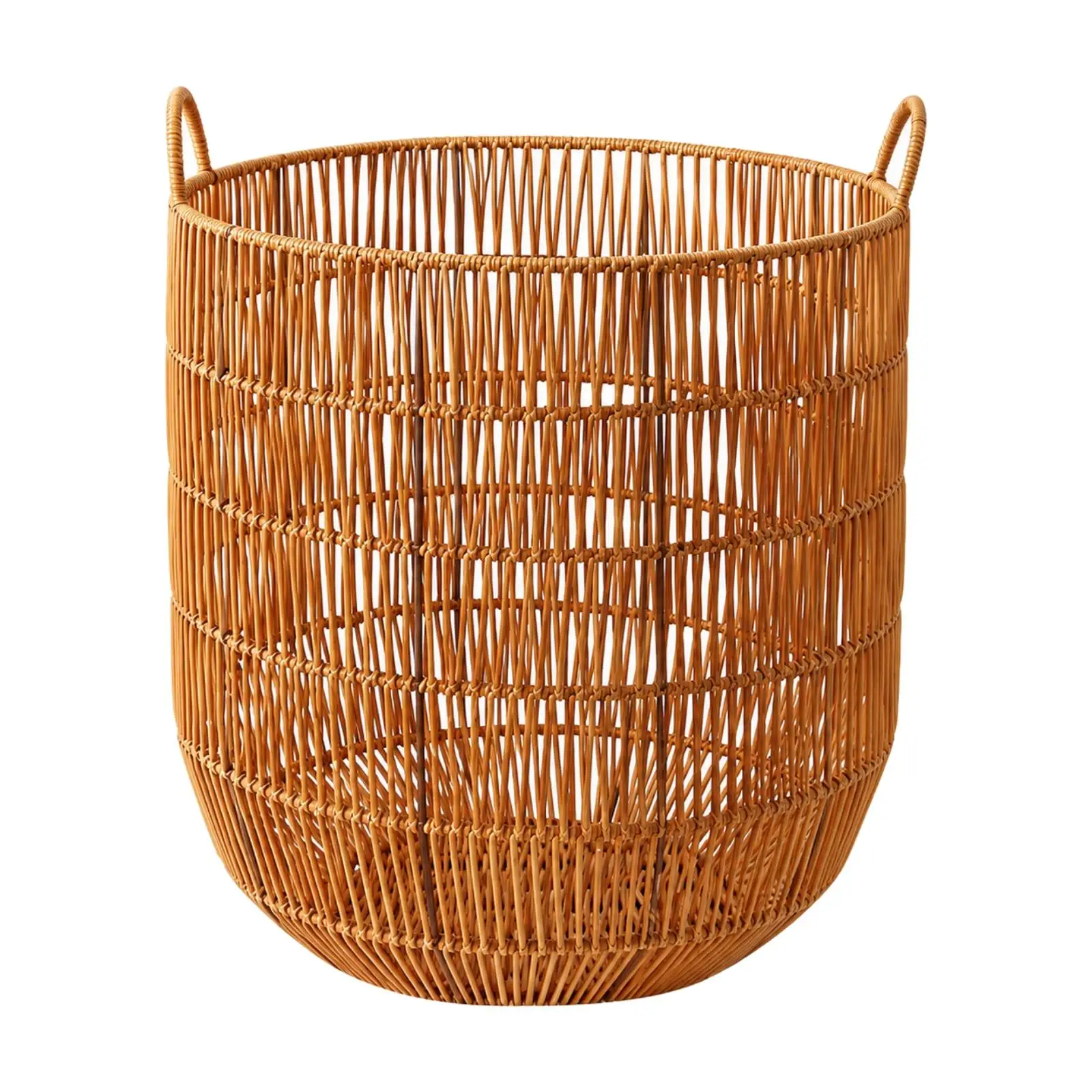 Caramel Faux Rattan Storage Basket for Living Room Bedroom Bathroom Organizing Throws Cushions Toys Lightweight