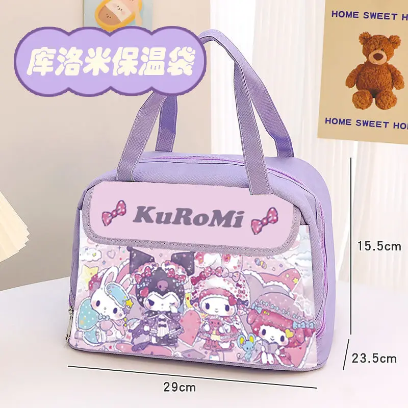 New Kuromi Kawaii Insulated Bag Sanrio Insulated Lunch Box Handbag Large Capacity Waterproof and Oilproof Lunch Bag Canvas Bag