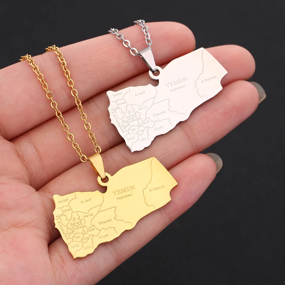 New Yemen Map With City Pendant Necklace Stainless Steel For Women Men Gold Silver Color Charm Fashion Yemeni Maps Jewelry Gifts