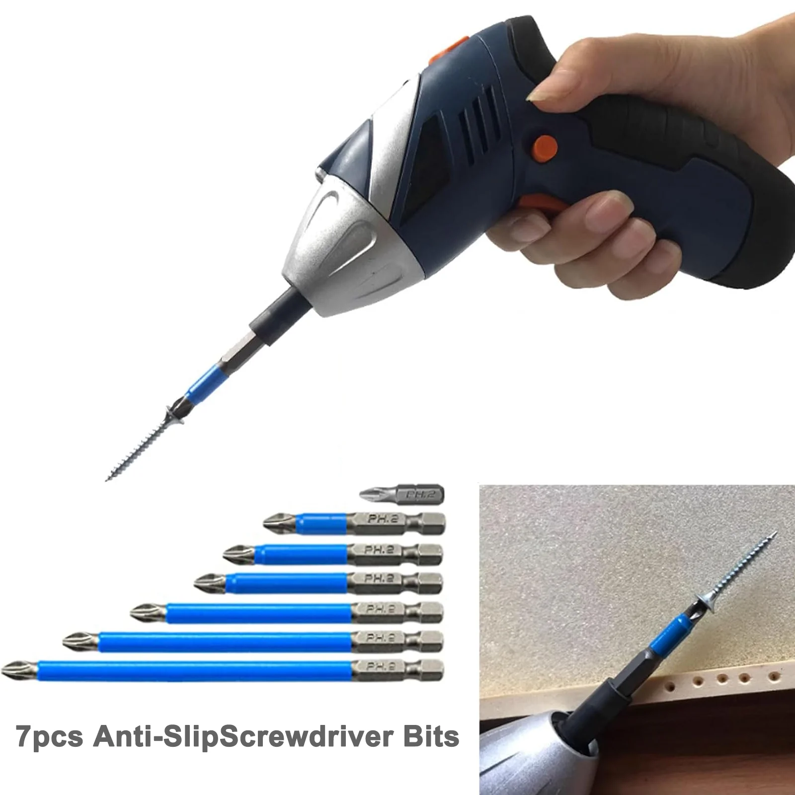 7Pcs PH2 Phillips Screwdriver Bit Set Anti-Slip Magnetic 1/4