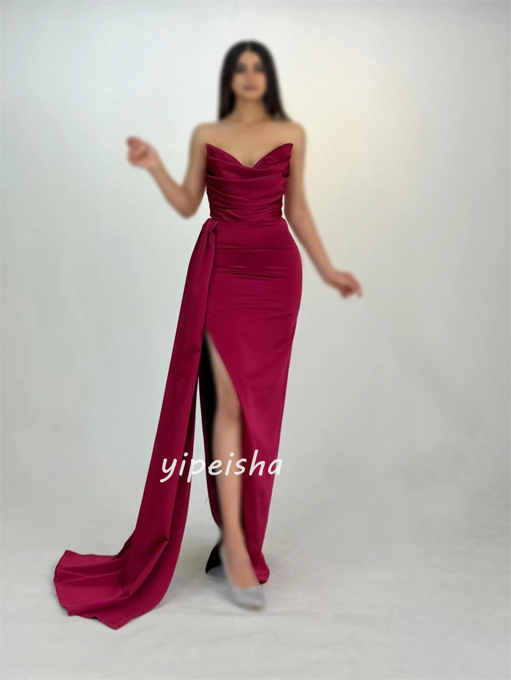 Customized Modern Style Simple Ruched Pleat Mermaid Strapless Long Dresses Bespoke Occasion Dresses Sizes Available High Quality
