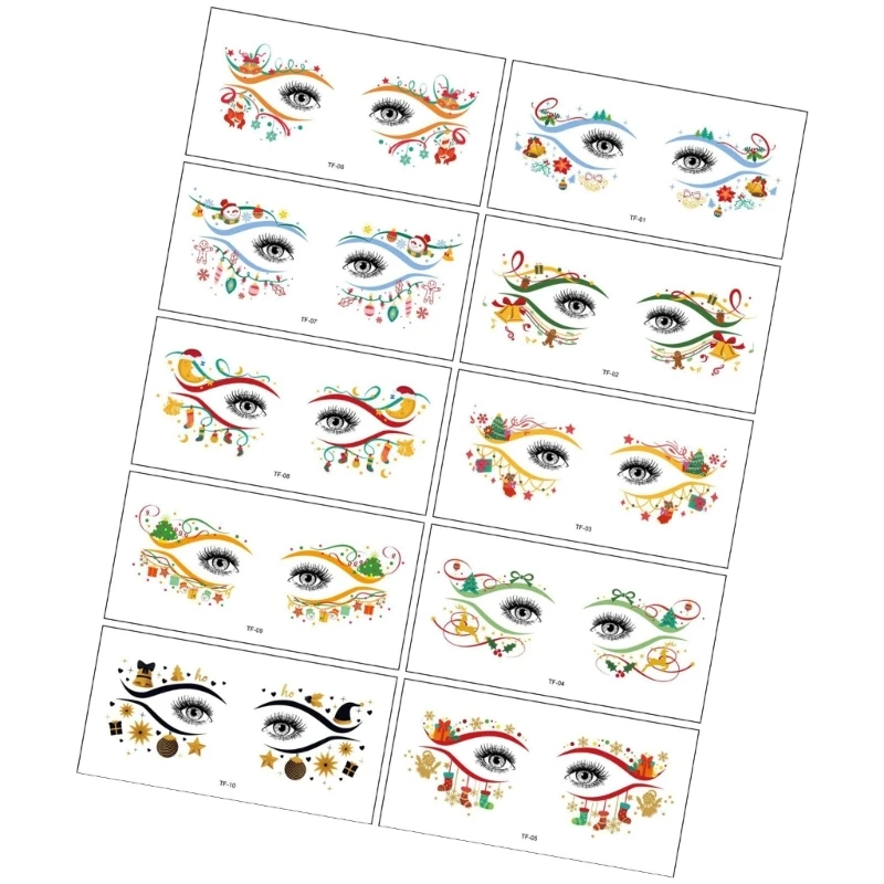 Q0KB 10PCS Eye Tatoos Stickers Festival Face Temporary Stickers For Christmas Event