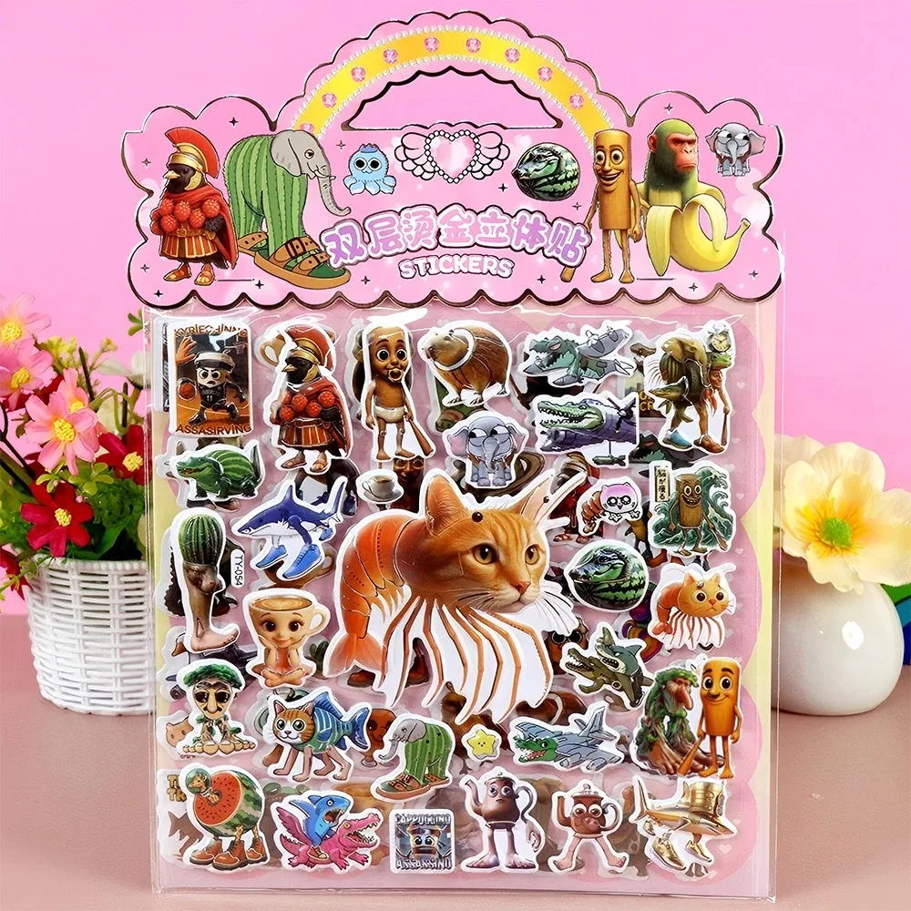 5/20 pièces Tung Tung Sahur italien cerveau animaux bulle autocollants bricolage cahier téléphone guitare dessin animé 3D gonflé autocollant jouets cadeaux # @