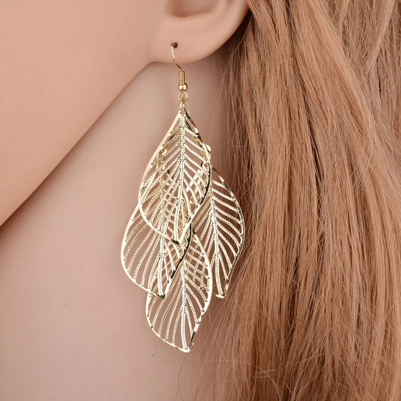 Fashionable Minimalist Hollowed Out Leaves With Multiple Pendant Earrings Classic Jewelry For Women Gift Clothing Accessories