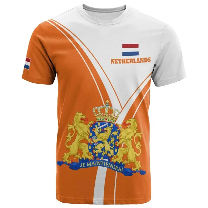 Netherlands National Emblem Men\'s T Shirt Hot Sale 3D Printed Summer Holland Short Sleeve Fashion Football Sports Dutch T-Shirts