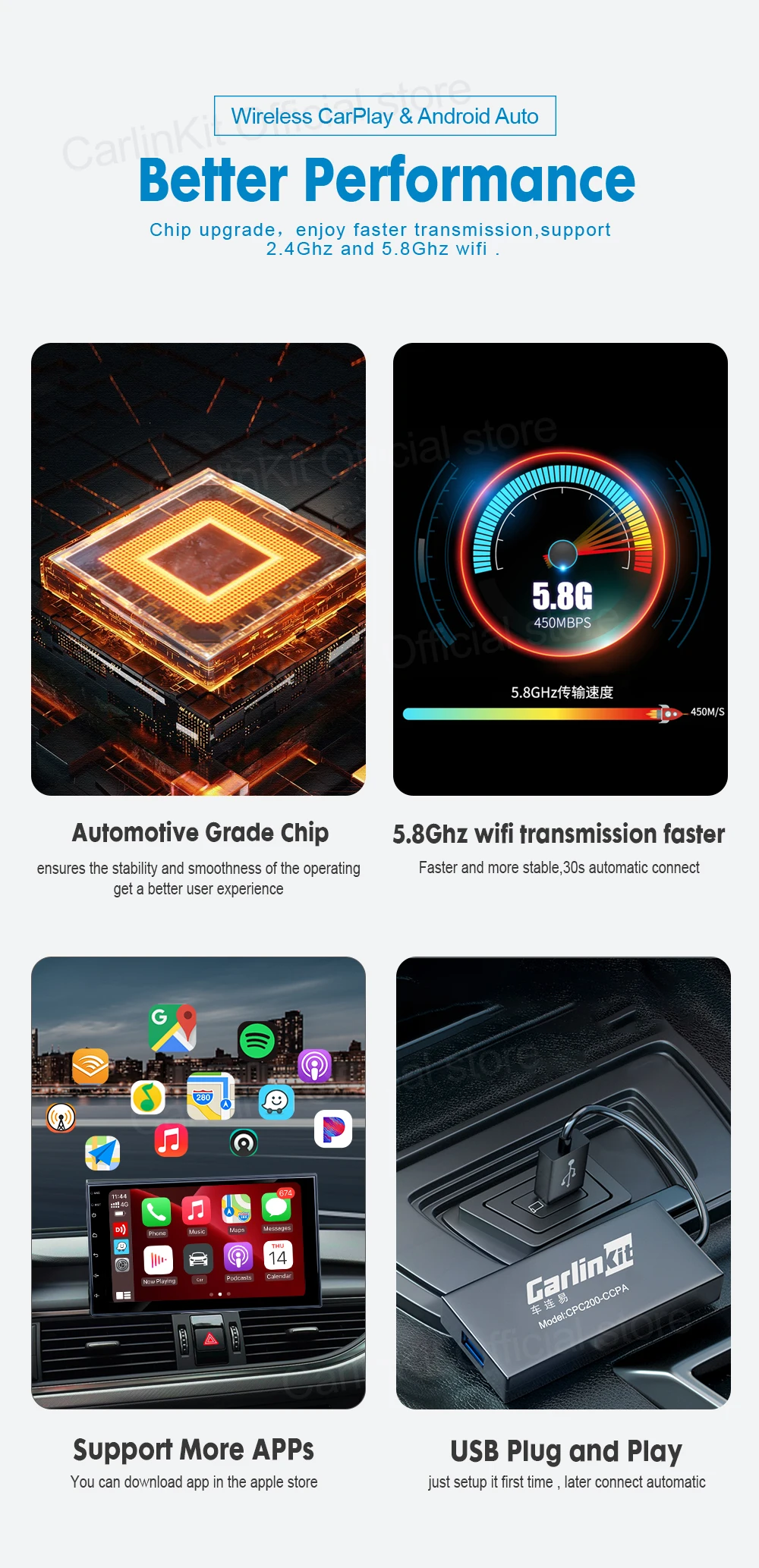 CarlinKit Android Auto USB Dongle Drahtlose CarPlay Adapter Für Android Auto Unterstützung Spotify Waze Karte Telefon Mirrorlink Auto Radio – Detail 14