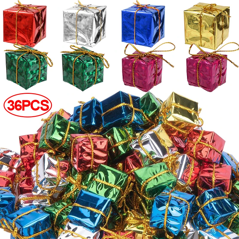 Caja de regalo pequeña de 12/36 piezas, adornos de Navidad, Mini Cajas de Regalo Multicolor, colgante de árbol de Navidad, decoración de fiesta de año nuevo