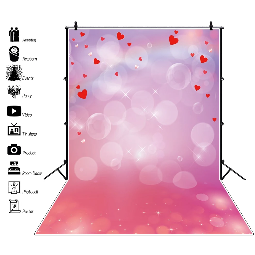 

Valentine's Day Dreamy Love Heart Pattern Party Decor Light Bokeh Backdrop Birthday Party Wedding Photo Backgrounds