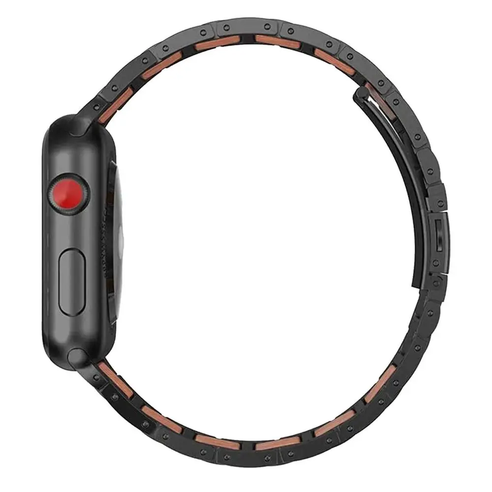 سوار من خشب الصندل الفاخر لساعة ابل ، سوار مشبك من الستانلس ستيل ، الترا 8 7 6 5 4 SE