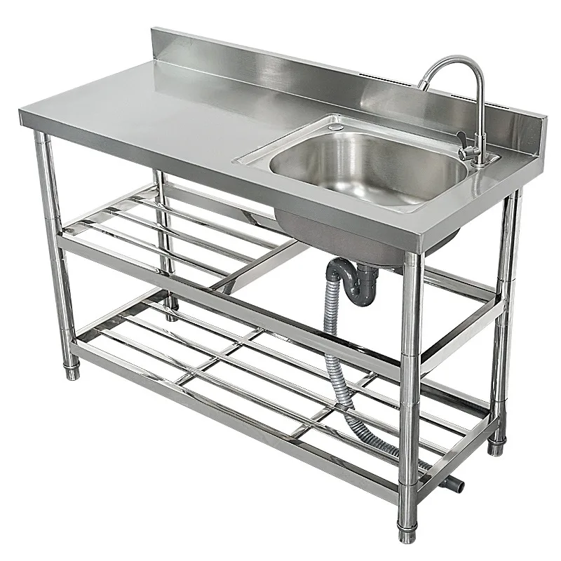 

Kitchen stainless steel sink with bracket, basin and countertop integrated cabinet