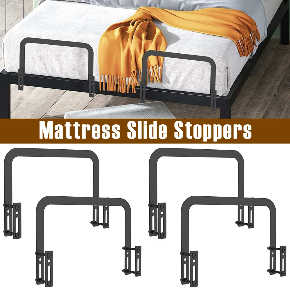 2/4Pcs Mattress Slide Stoppers Metal Non Slip Mattress Gripper Adjustable Mattress Retainer Bar Bracket for Home Metal Bed Frame