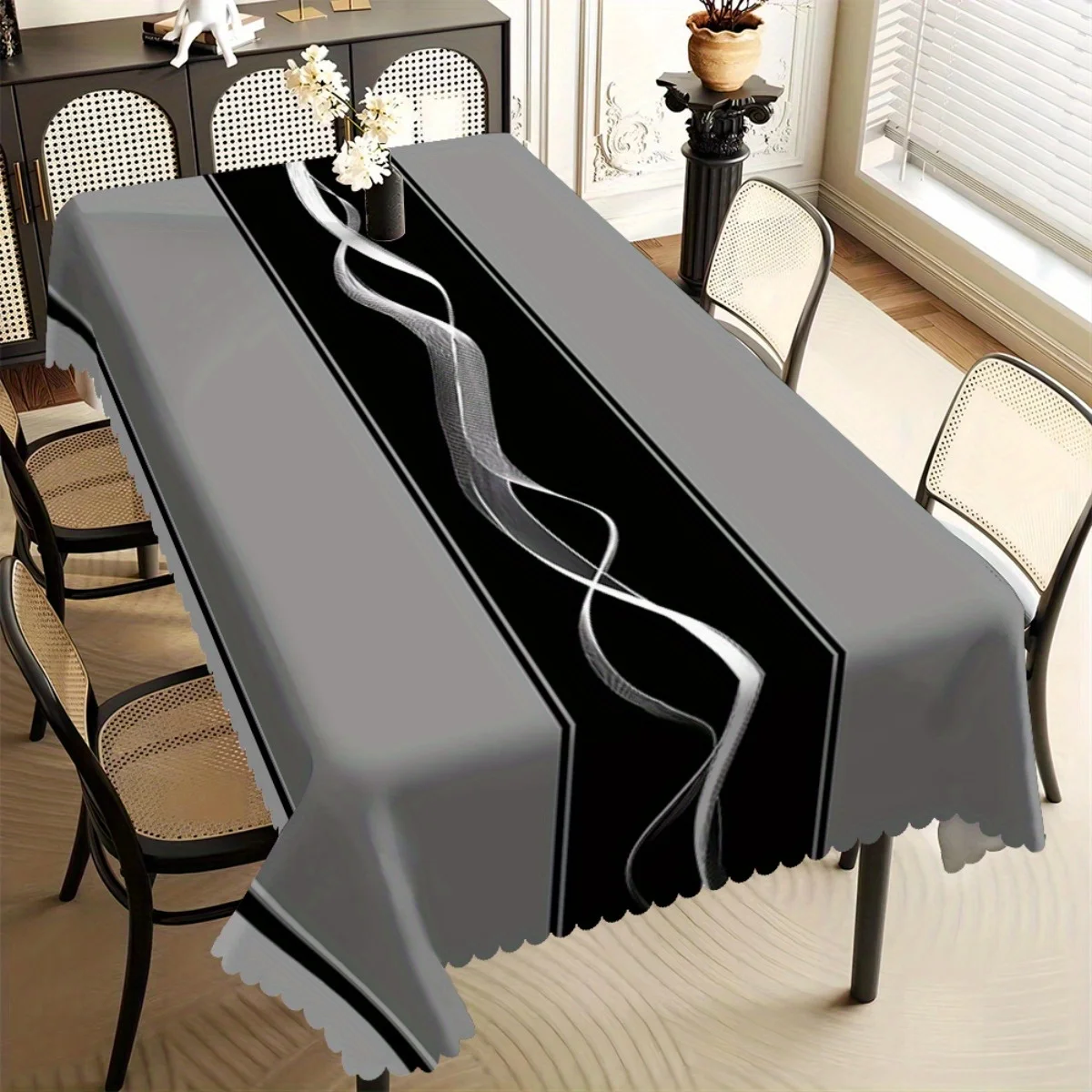 1pc modern black and white gray geometric striped stage print decorative rectangular tableclothzyc