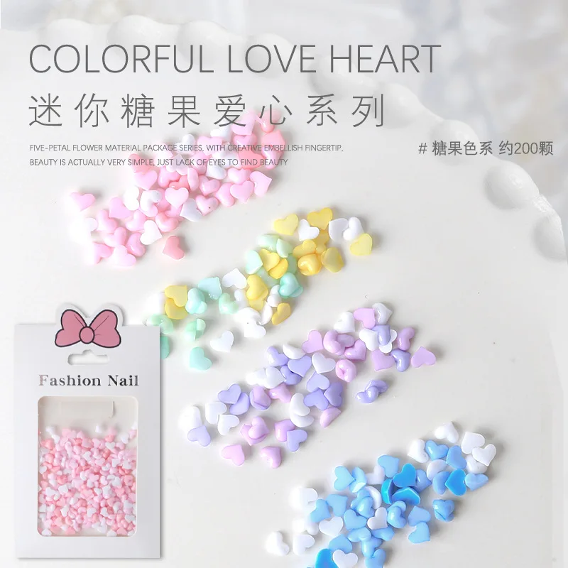 200PCS 3D Acrylic Nail Art Heart Charms Accessories Resin Flatback Rhinestone Parts For Nails Decoration DesignSupplies Products