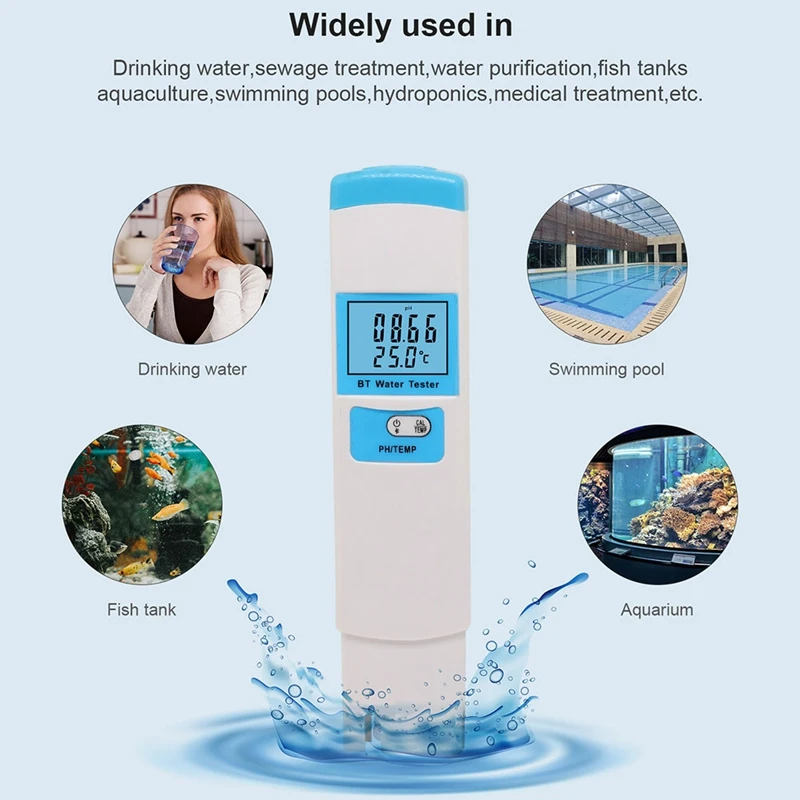 Water Quality Analyzer, PH Meter Digital 2In1 PH/Temp Meter PH Tester High Accuracy Water Quality Tester