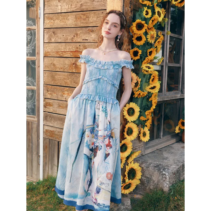 Summer Denim-Style Skirt with Ruffle Accent, Adjustable Strap Dress, Two-Way Wear