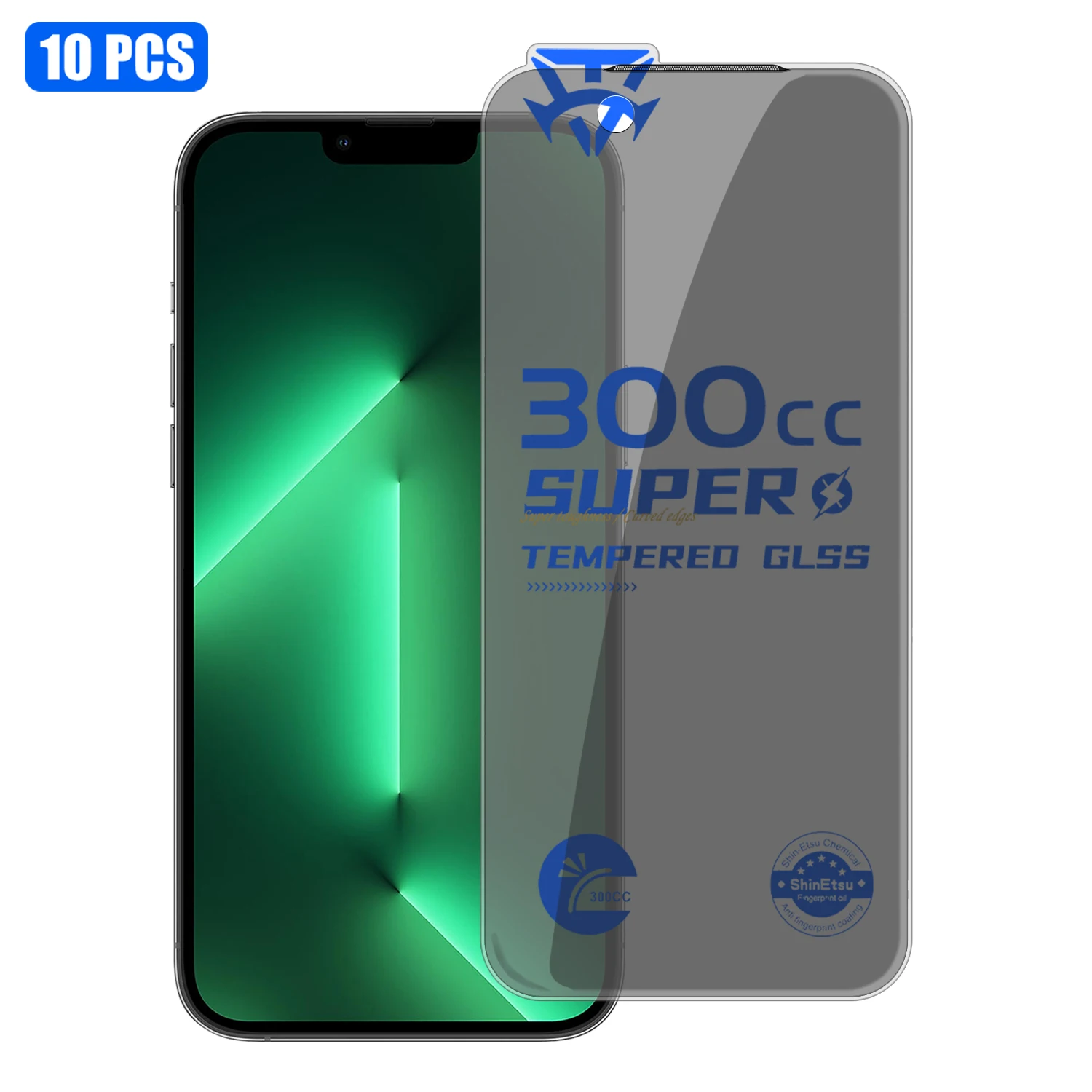 

For iPhone 13 Pro 10Pcs Tempered Glass Film 300CC Edgeless Anti-static Anti-spy Full Screen Protector - Black