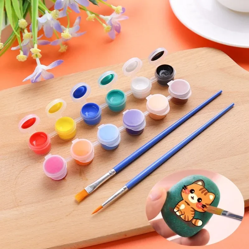 Juego de acuarelas de colores, suministros de Arte de pintura acrílica, pintura a mano para niños, pintura de pared, muñeca de yeso para colorear, 2 ML12