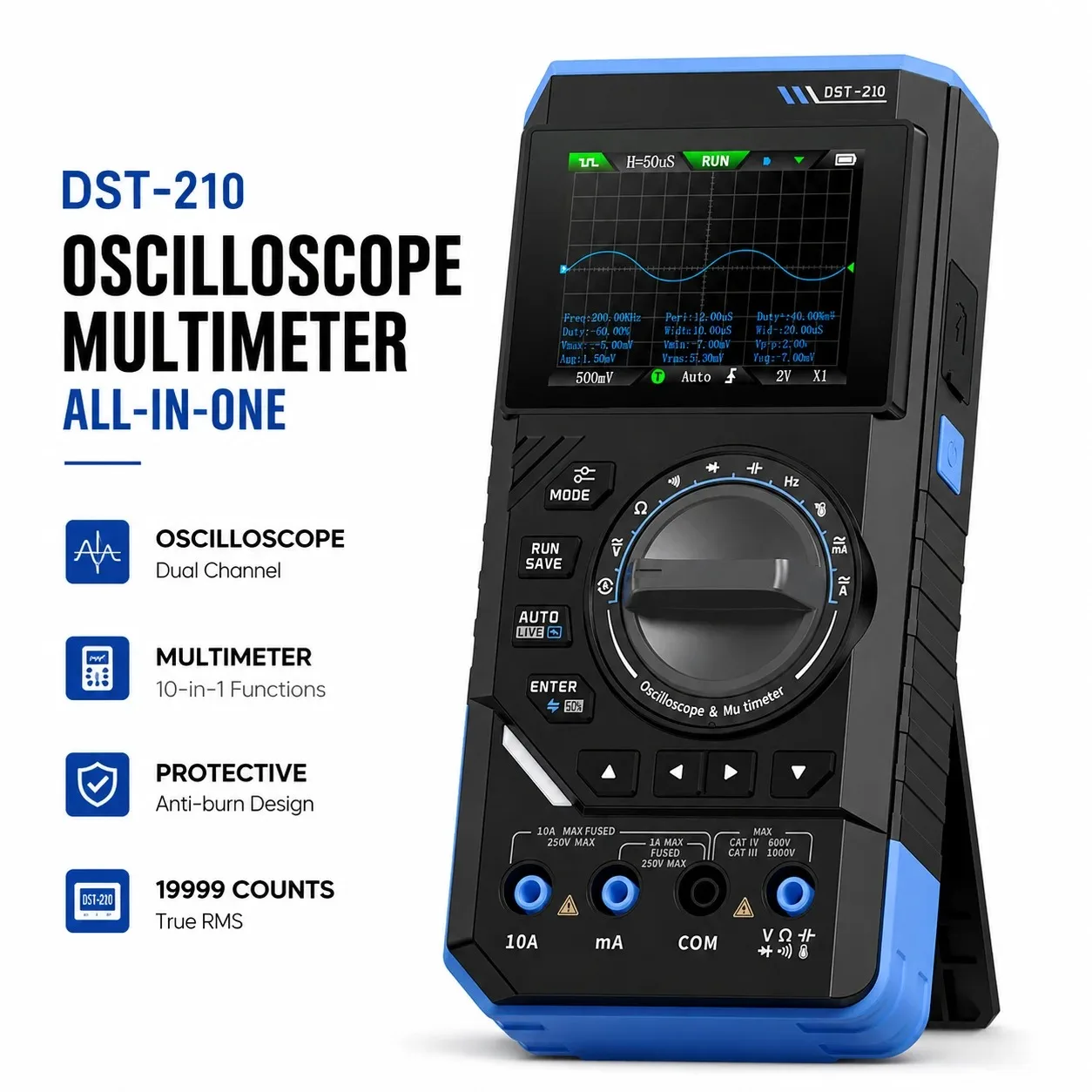 FNIRSI DST-210 3IN1 Digital Multimeter Oscilloscope Signal Source 19999 Counts 10MHz/1MHz Portable Electrician Tool