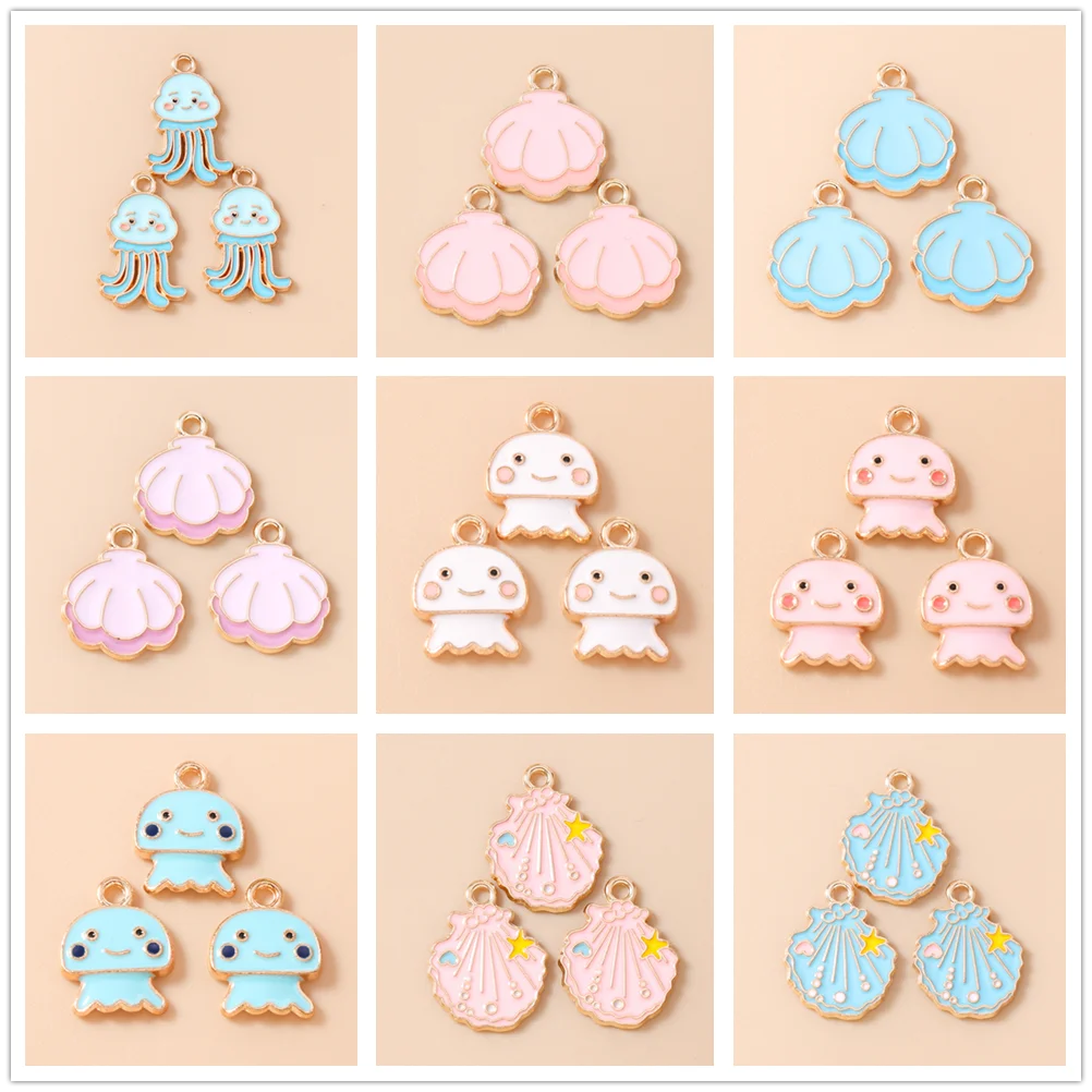 Leslie 10Pcs Enamel Beach Jellyfish Shell Charms for DIY Jewelry Making Accessories Handmade Earring Keychain Necklace Pendants