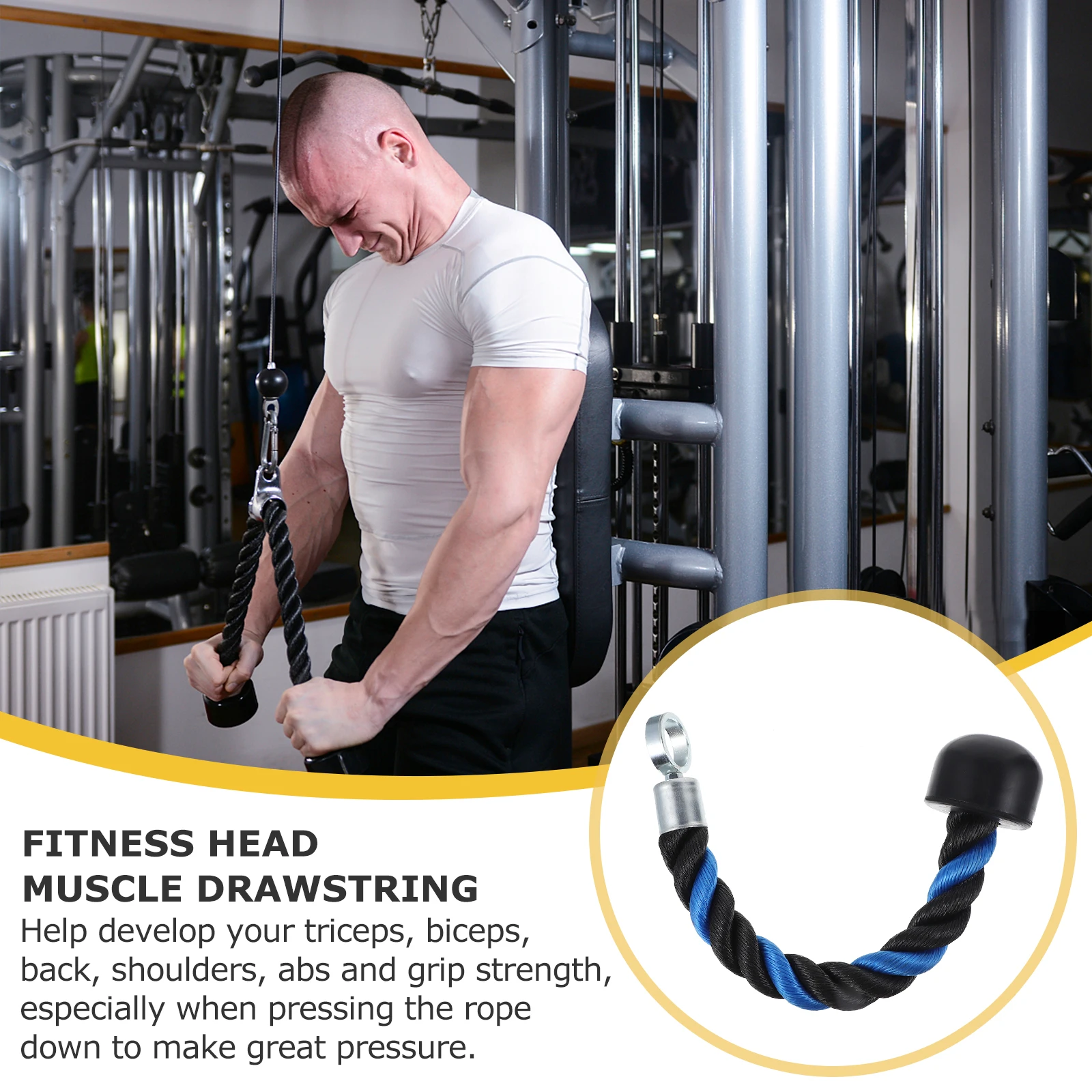 

1pc Triceps Rope Pull Down Heavy Duty Gym Cable Drawstring Workout Fitness Accessory Muscle Training Strength Exercise for Gym