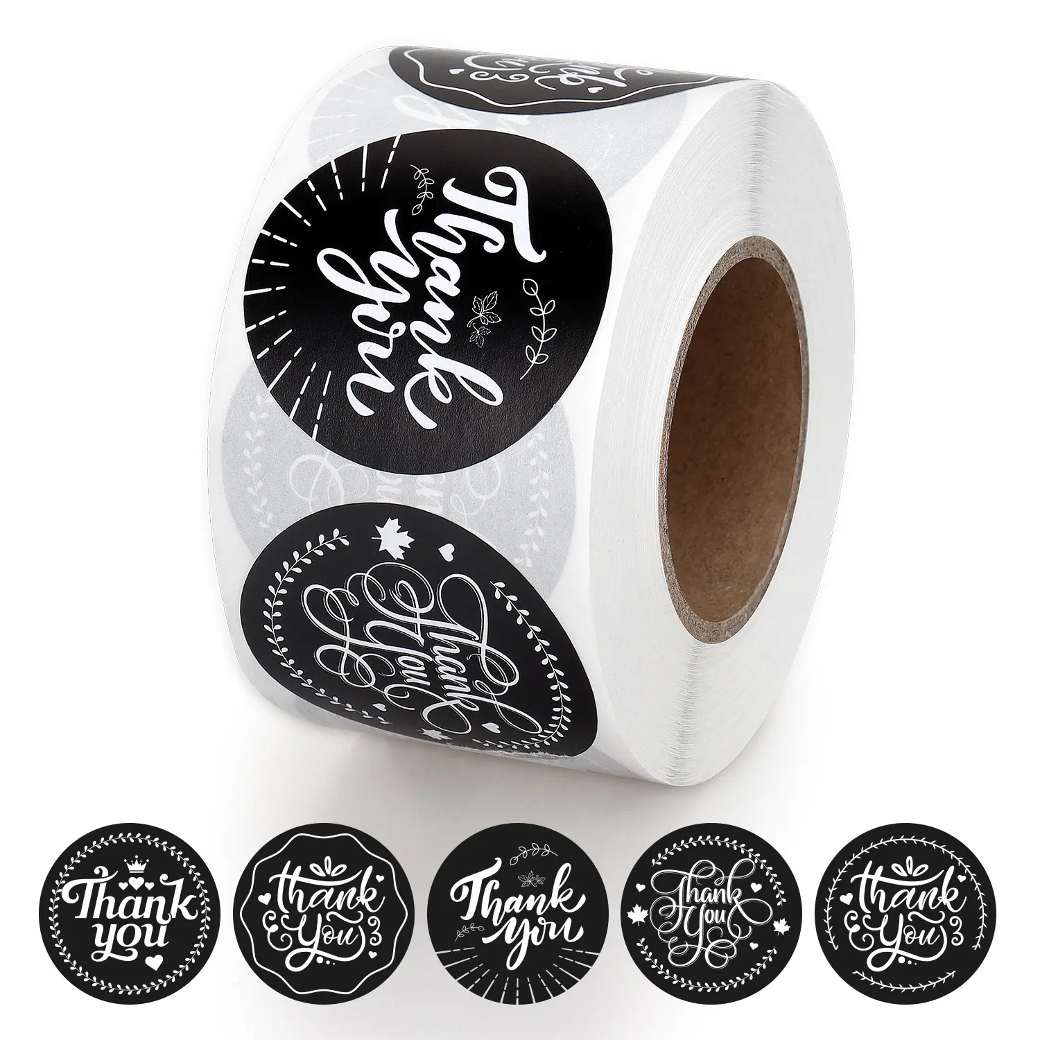 

1.5” 500Tags Thank You Stickers Roll Black for Small Business Packaging Wedding Baby Shower Birthday 5 Floral Designs