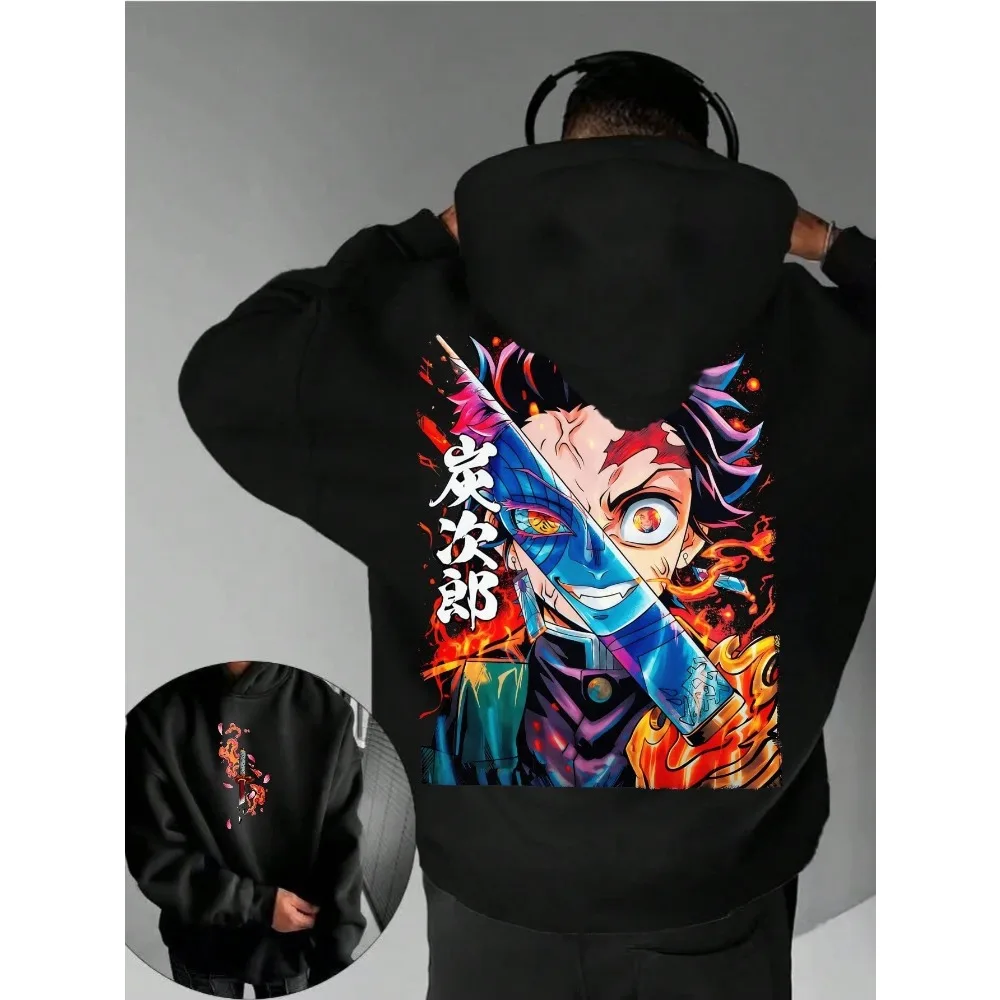 Trendiger Street Y2K Anime "Blade of Extinction" Bunter Muster-Hoodie für Herren, Geeignet für Männer und Frauen, Lässiges Sport-Shirt