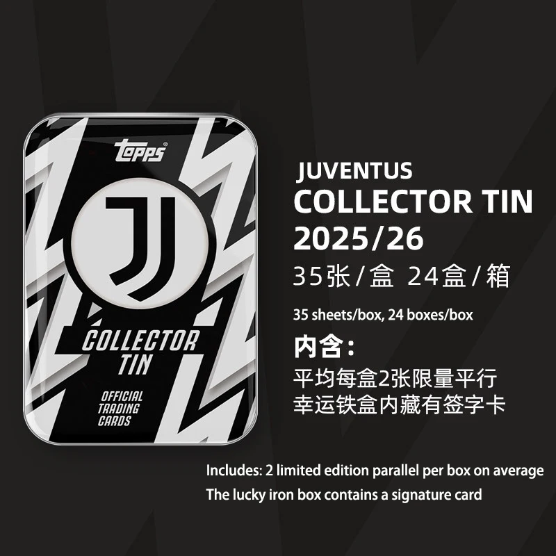 Topps 2025-26 Juventus Collector Tin Collection Cards 35 Premium Football Star Trading Cards Per Box Includes Limited Parallel