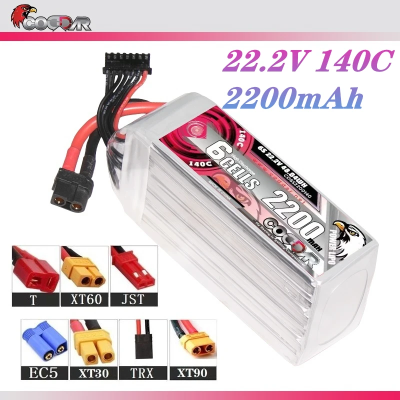 

CODDAR 22.2V 2200mAh 6S 140C LIPO Battery For Align Helicopter 90 Ducted Fixed Wing Multi-Axis Model 22.2V Drones Battery