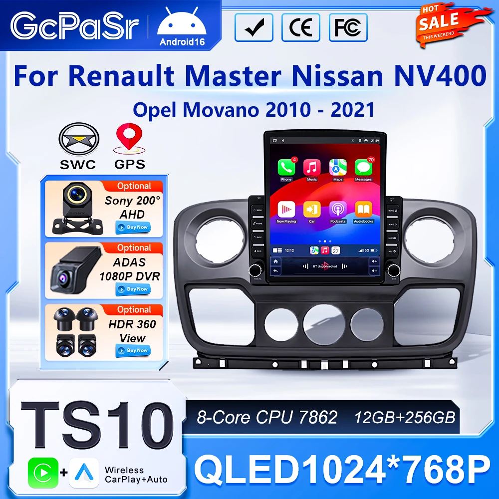 9,7 Zoll Für Renault Master Nissan NV400 Opel Movano 2010 2021 Auto DVD Android Auto Multimedia Radio Stereo Bildschirm Navigation BT