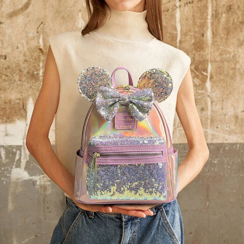 

Disney Leather Mickey Women Shoulder Backpack Minnie Lady Bags Pu Leather Women Pink Backpack Handbag Schoolbag For Girls