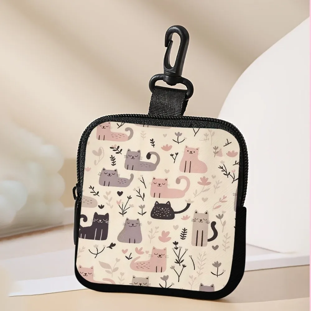 New Mini Cat Pattern Coin Purse Water-resistant PVC Wallet for Women Lightweight Durable Zipper Storage Bag Friends Gift
