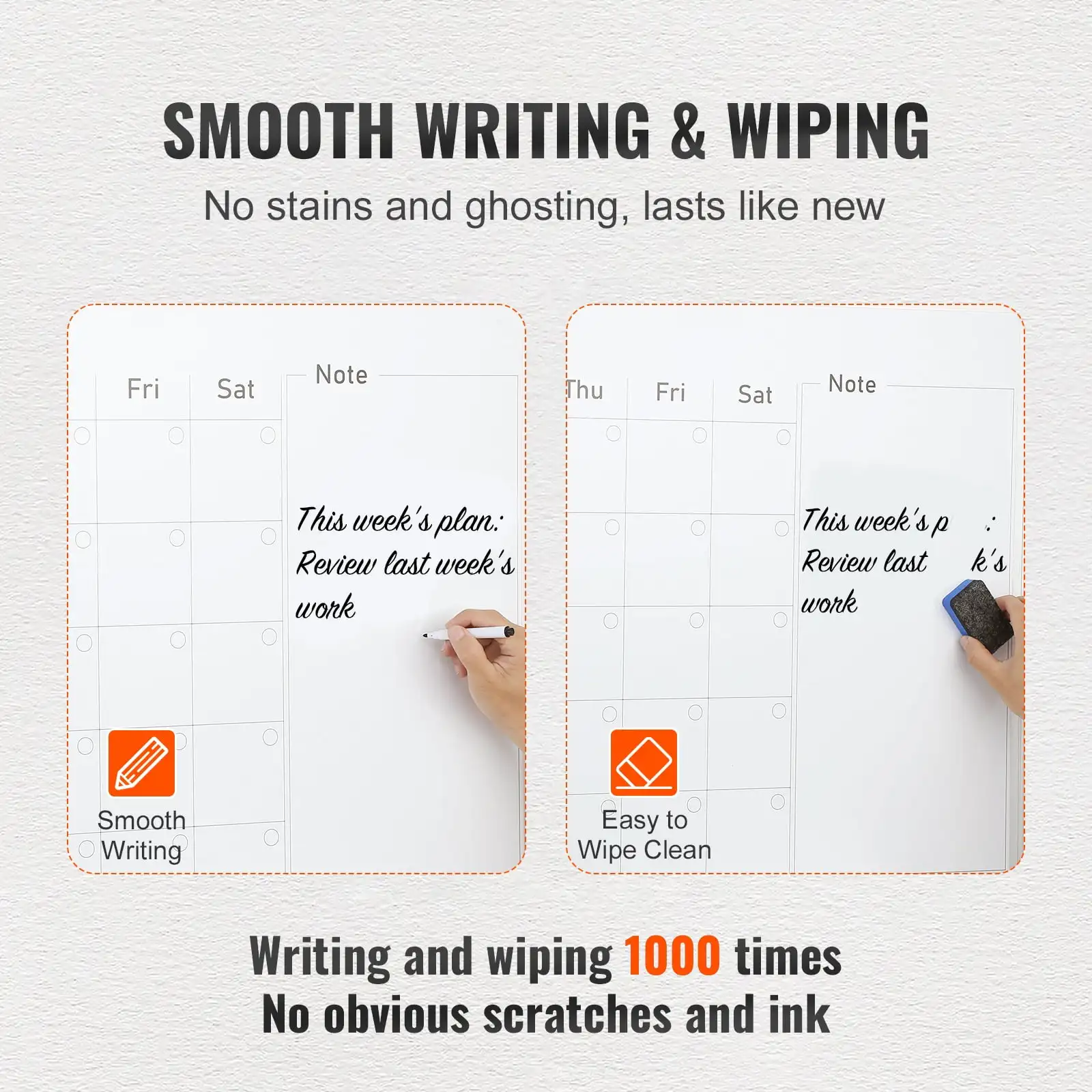 Tableau blanc magnétique avec gomme et marqueur, effaçable à sec