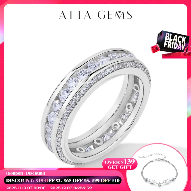 

ATTAGEMS роскошное свадебное кольцо с муассанитом 100% карат для женщин и мужчин D VVS1 Бриллиантовая лента 925 пробы серебряные ювелирные изделия для помолвки Новинка