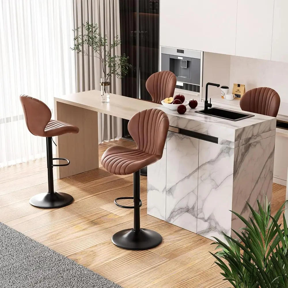 ern Bar Stools Set o 4, Adjustable abric Upholstered Swivel Bar Stools, Counter Height Bar Chair with Backrest or Kitchen Island